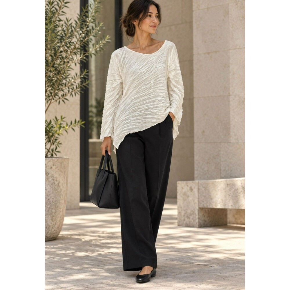 NEW Babette Large Off White Asymmetric Crinkle Pleat Microfiber Women's Top
